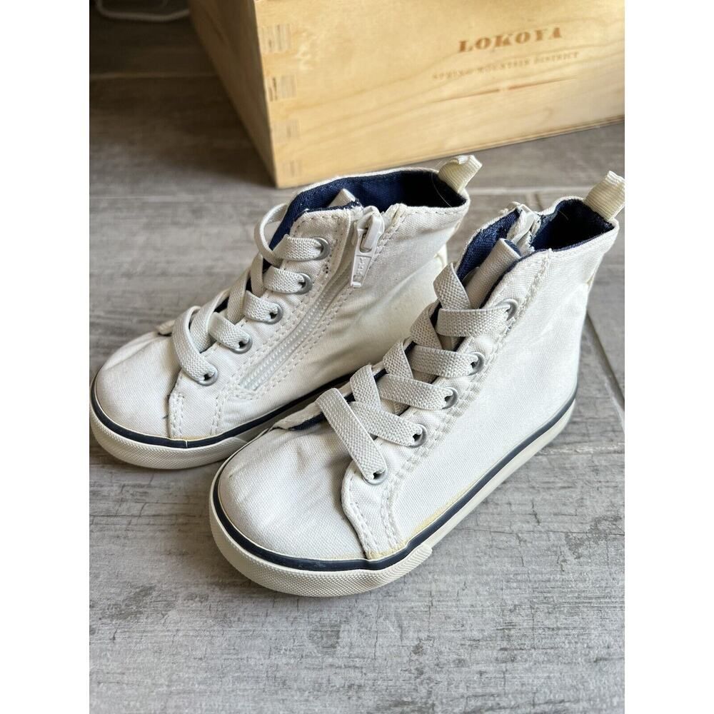 Toddler Boys Girls Gap High Top Casual Shoes Sneakers White Canvas Zip Lace 7